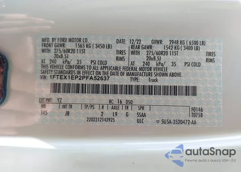 2023 Ford F-150 Xl z USA, uszkodzony, nr VIN 1FTEX1EP2PFA52637